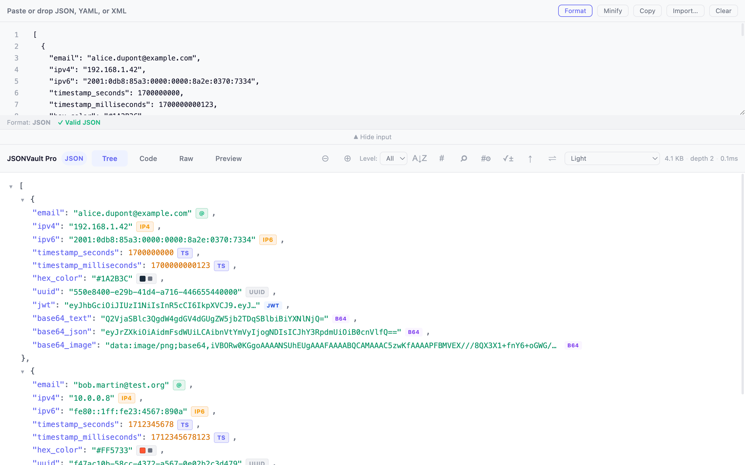 Vue arborescente en thème clair